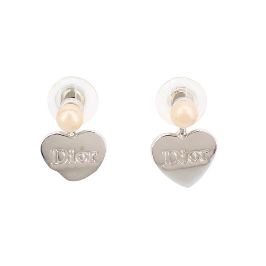 christian dior heart-shaped earrings with pearl detailing