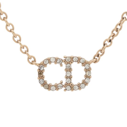 christian dior rhinestone logo necklace