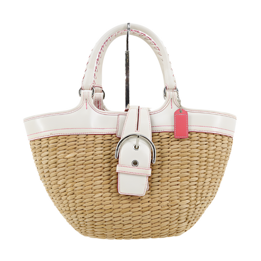 coach pink x ivory basket bag