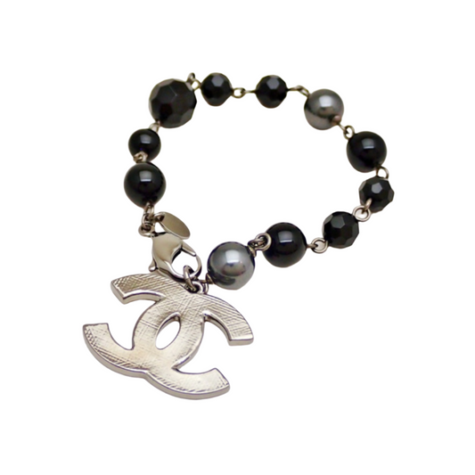 CHANEL Vintage Classic Engraved Black Stone Chunky Bracelet