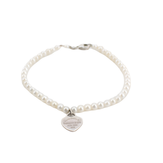 tiffany & co. 925 silver return to bracelet with freshwater pearls