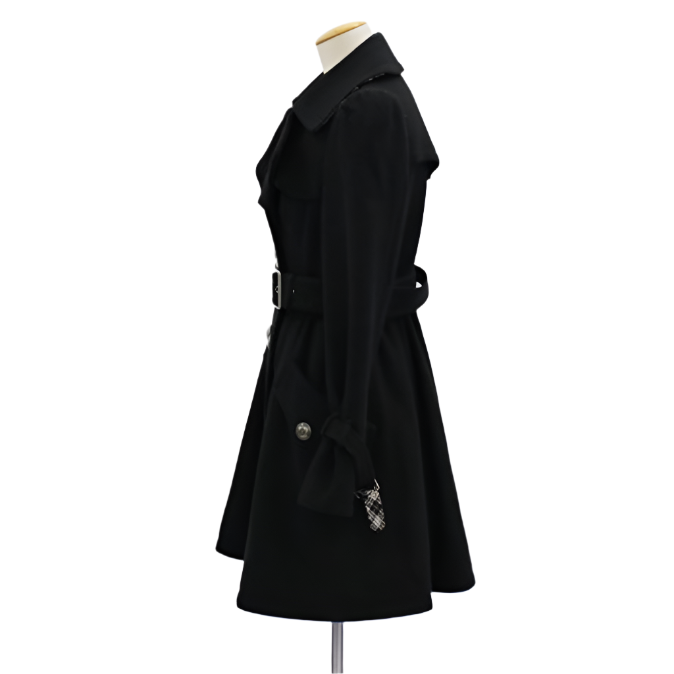 burberry frilly black wool coat