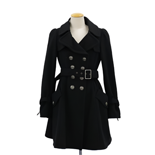 burberry frilly black wool coat