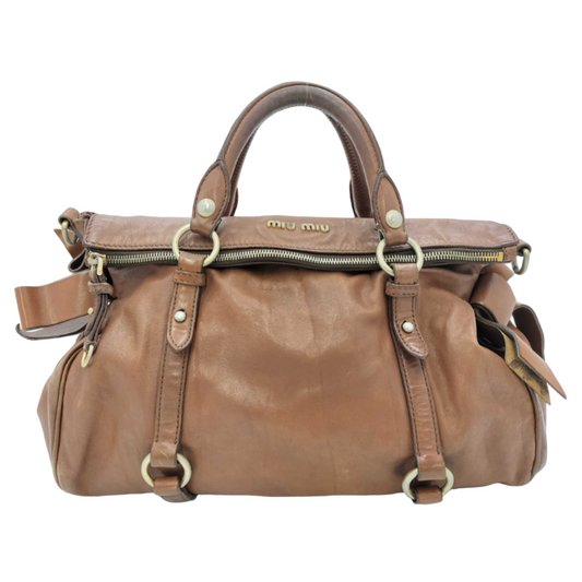 miu miu toffee brown vitello bow bag