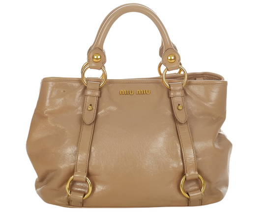 Miu Miu Vitello Tote with Shoulder Strap in Beige