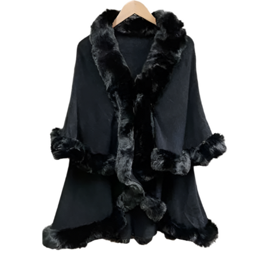 Elegant Black Fur Winter Cape