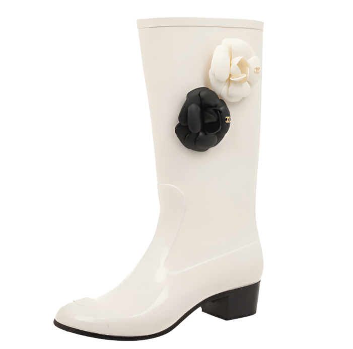 Chanel Floral White Rain Boots (Size 36)