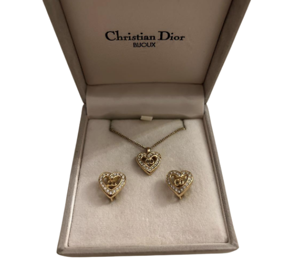 Christian Dior Rhinestone Heart Necklace & Earring Set