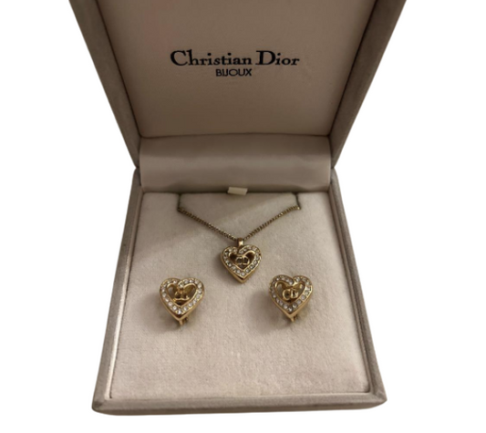 Christian Dior Rhinestone Heart Necklace & Earring Set