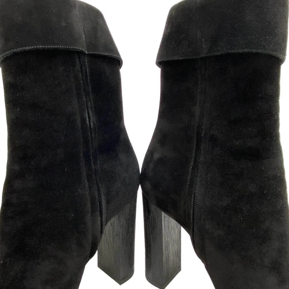 Saint Laurent Paris Black Suede Buckle Heeled Boots (37)