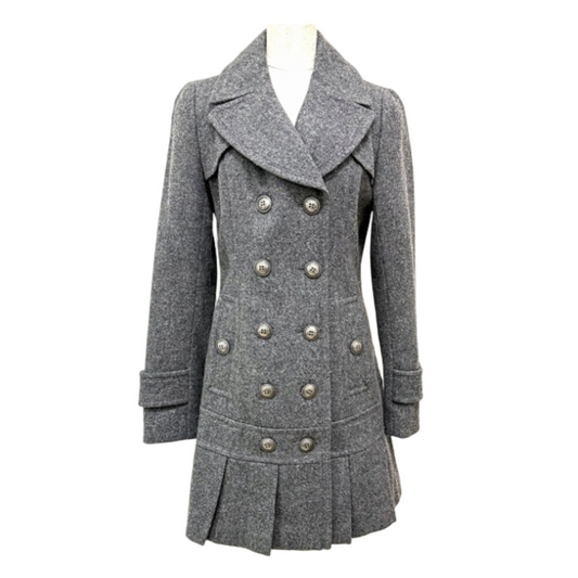 burberry blue label pleated flirty dress coat in grey