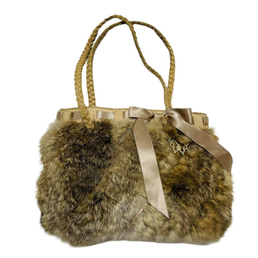 Anna Sui Suede and Fur Bag with Ribbon and Butterfly Details