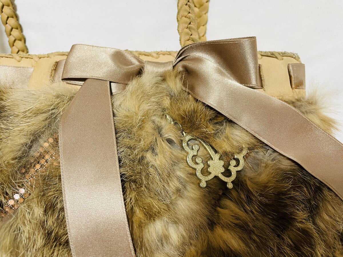 Anna Sui Suede and Fur Bag with Ribbon and Butterfly Details