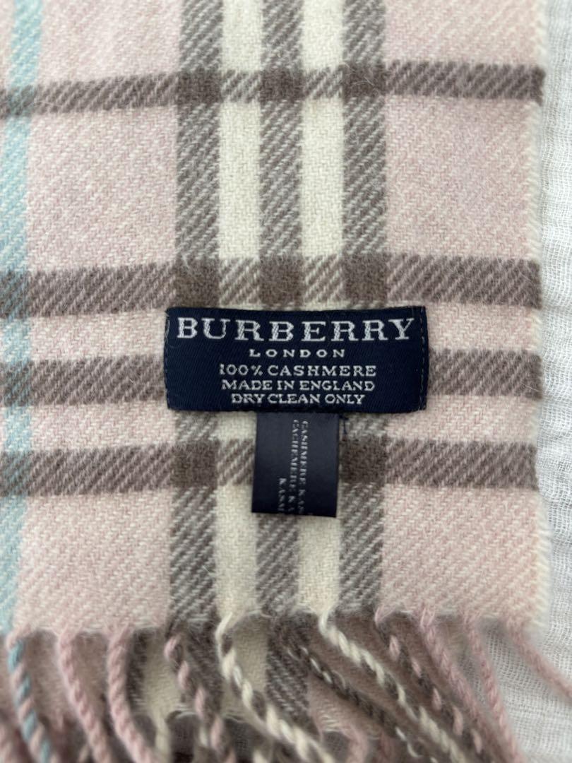 Burberry 100% Cashmere Plaid Light Pink Scarf