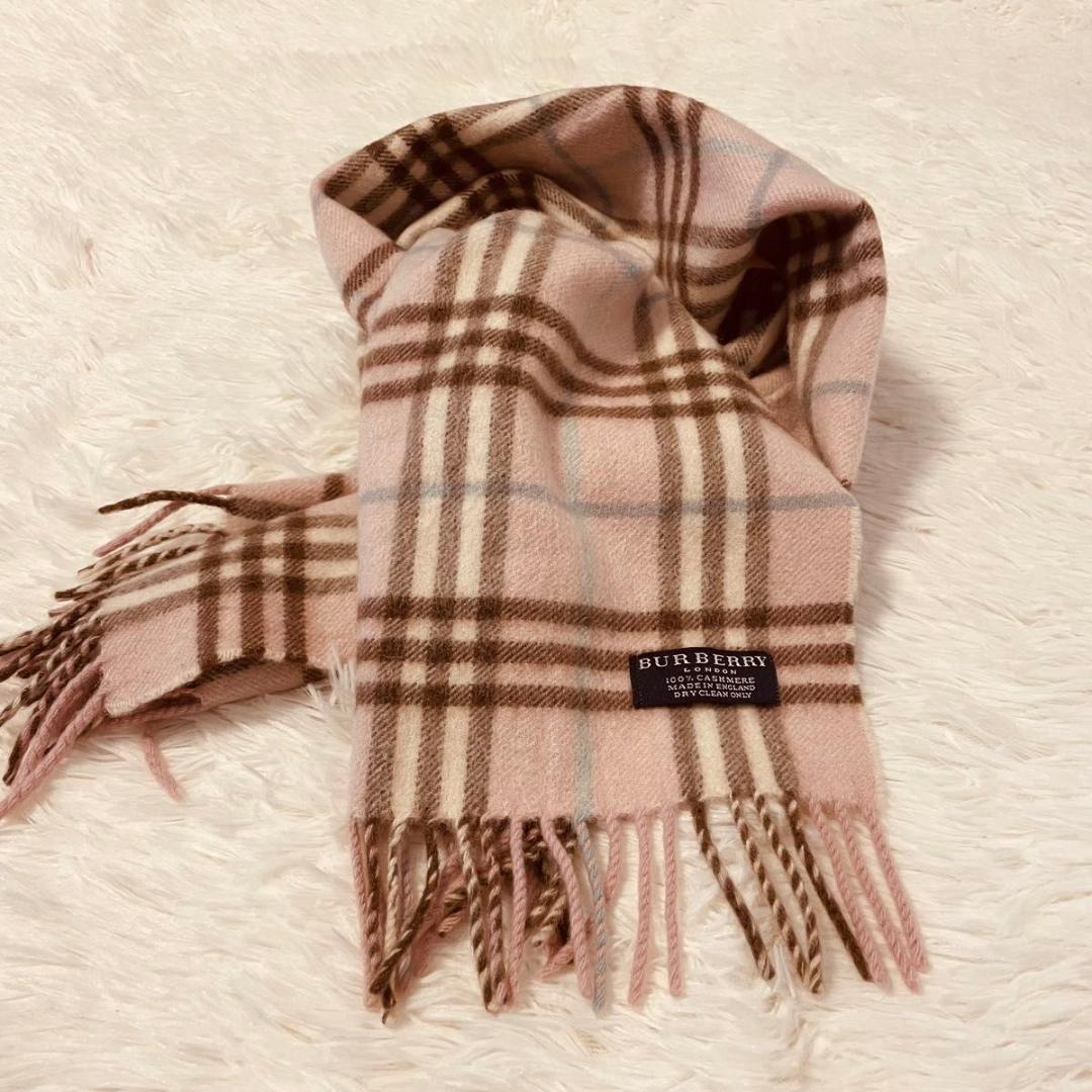 Burberry 100% Cashmere Plaid Light Pink Scarf