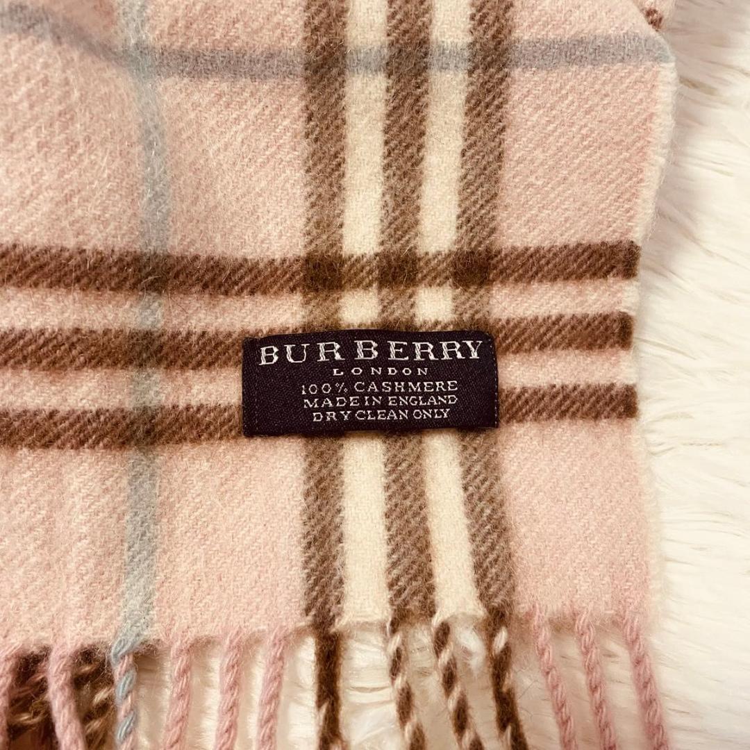 Burberry 100% Cashmere Plaid Light Pink Scarf