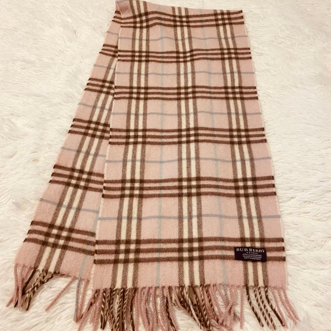 Burberry 100% Cashmere Plaid Light Pink Scarf