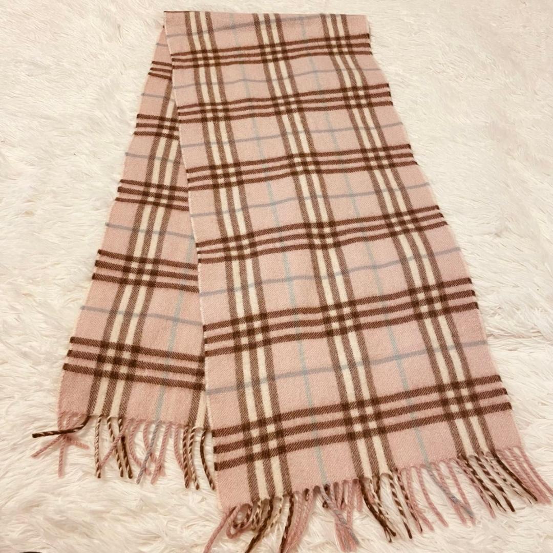 Burberry 100% Cashmere Plaid Light Pink Scarf