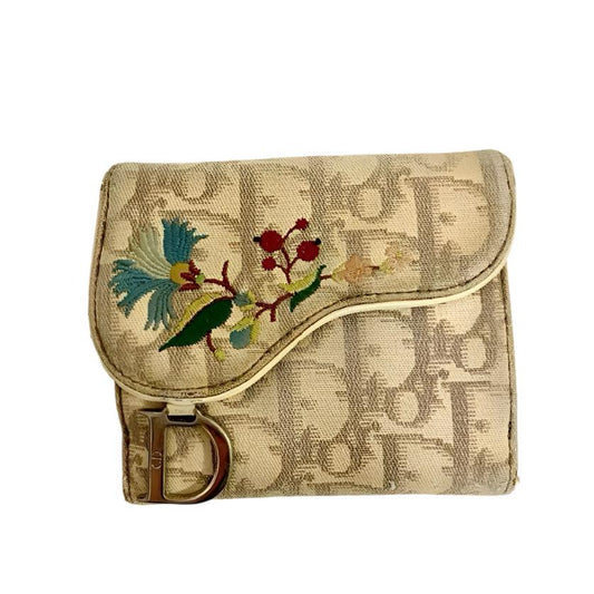 Christian Dior 2004 Embroidered Floral Trotter Wallet