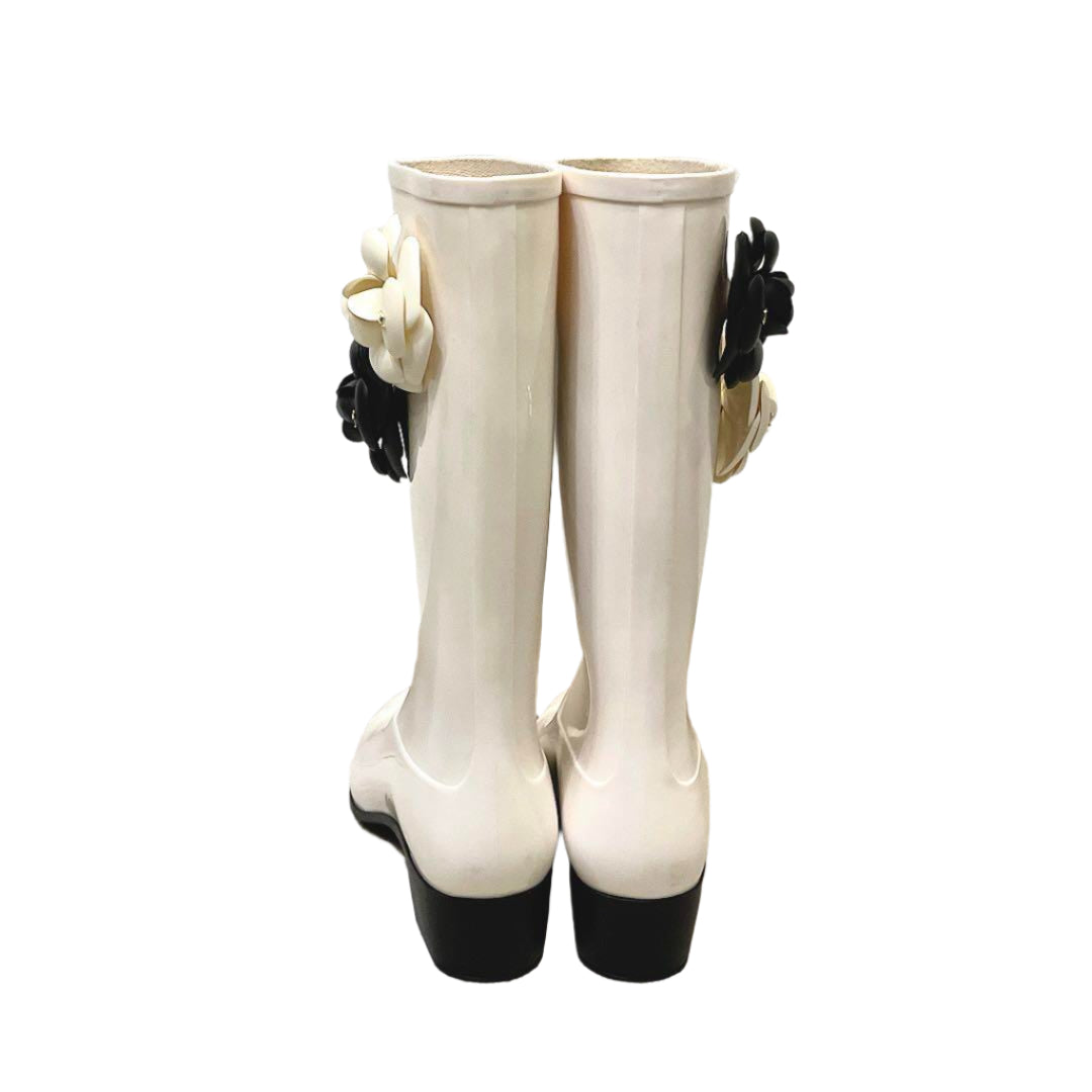 Chanel Floral White Rain Boots (Size 36)