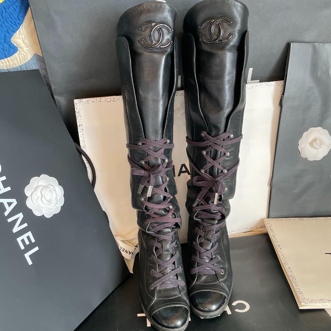 RARE Chanel Lace-Up Wedge Heeled Boots (Size EU 36)