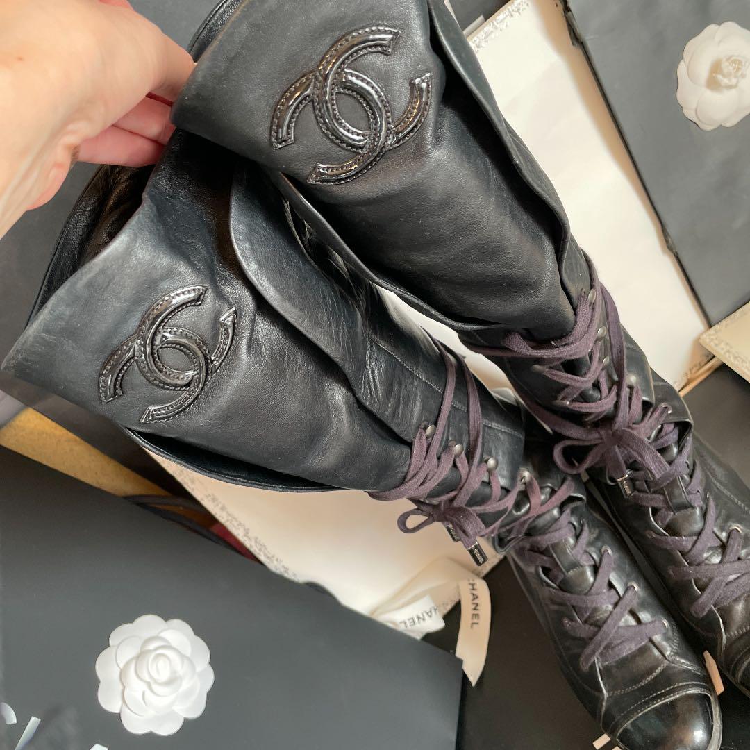 RARE Chanel Lace-Up Wedge Heeled Boots (Size EU 36)