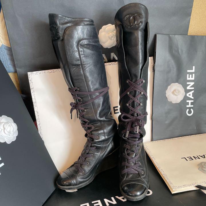 RARE Chanel Lace-Up Wedge Heeled Boots (Size EU 36)