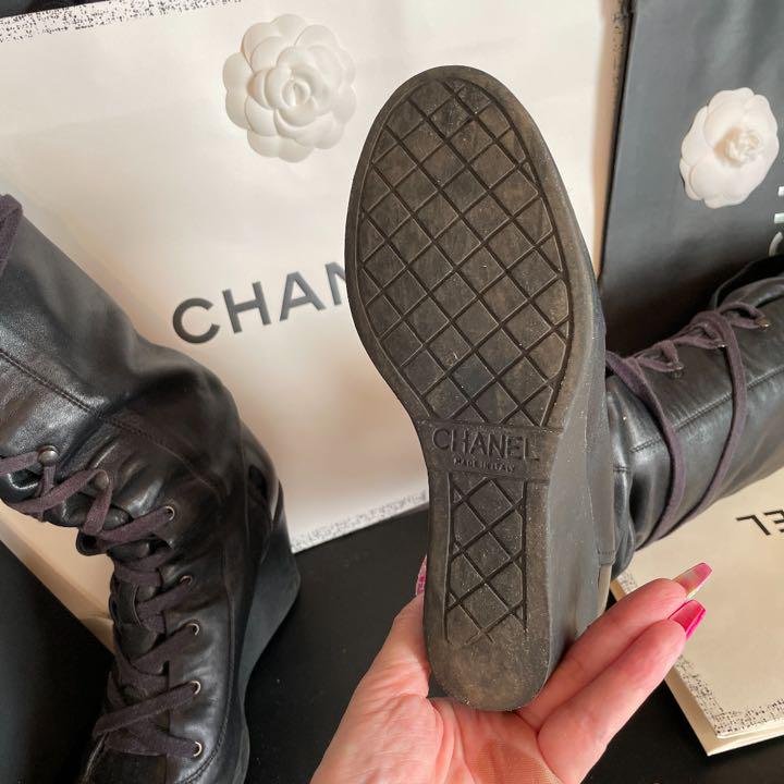 RARE Chanel Lace-Up Wedge Heeled Boots (Size EU 36)