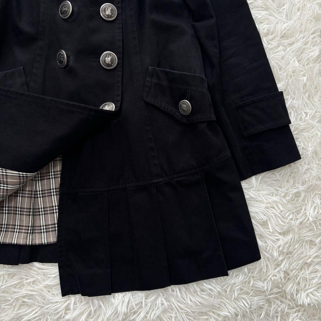 Burberry Plaid Iconic Black Pleated Dress Coat