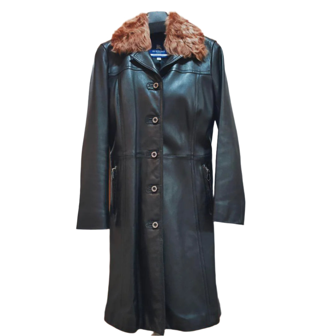 Burberry Leather Trench Coat with Fur Collar