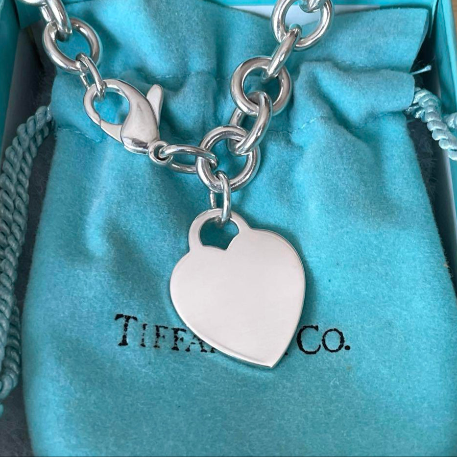 Tiffany & Co. 925 Sterling Silver Heart Tag Charm Bracelet