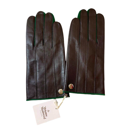 Vivienne Westwood Dark Brown Gloves Green Detailing