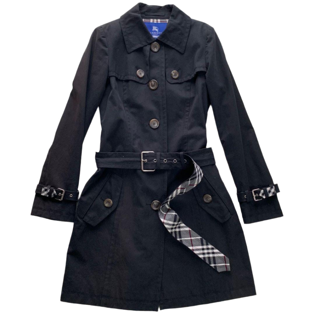 Burberry Plaid Iconic Black Trench Coat