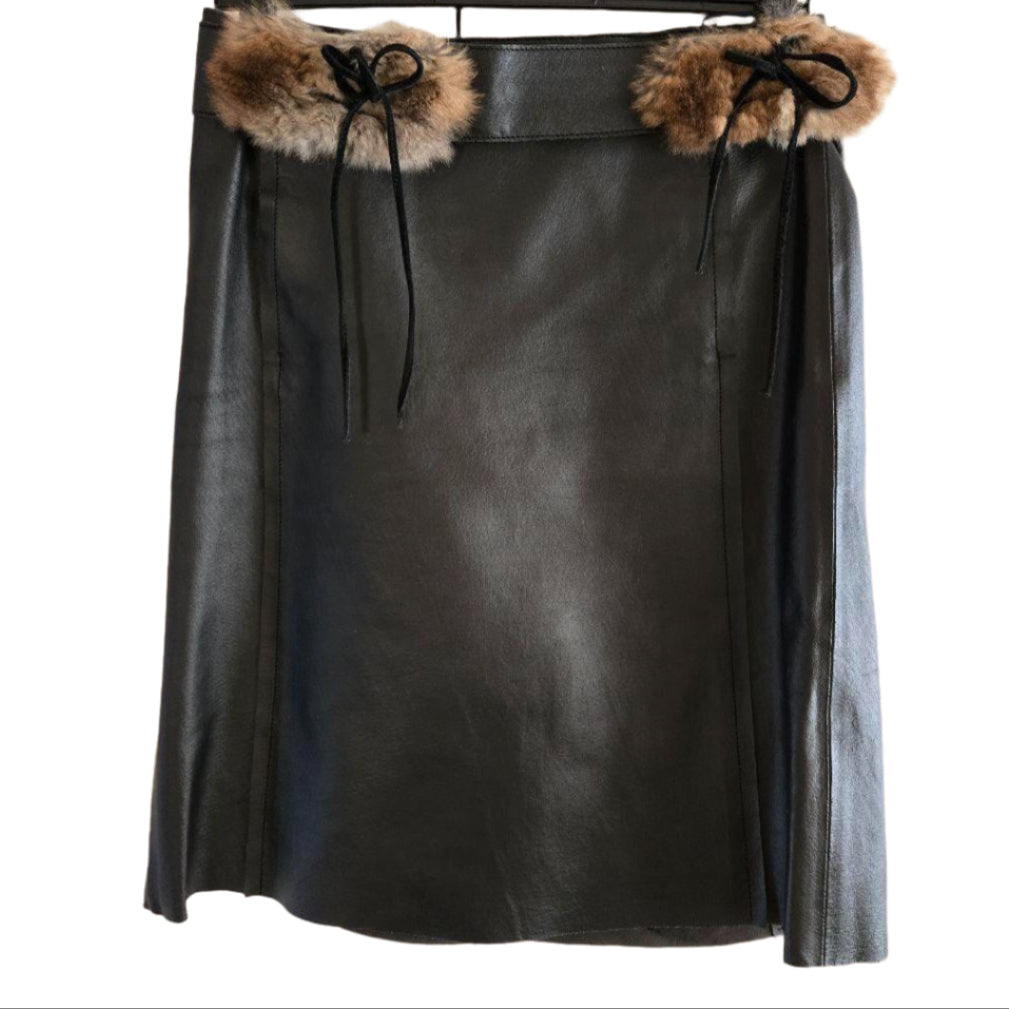 Burberry Fur and Ribbon Ultra Rare Leather Skirt