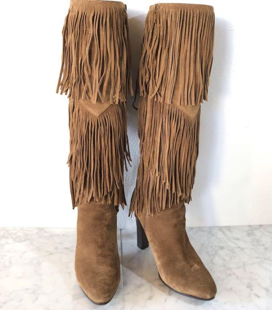 Saint Laurent Boho Fringe Heeled Boots (Size 37) NWT