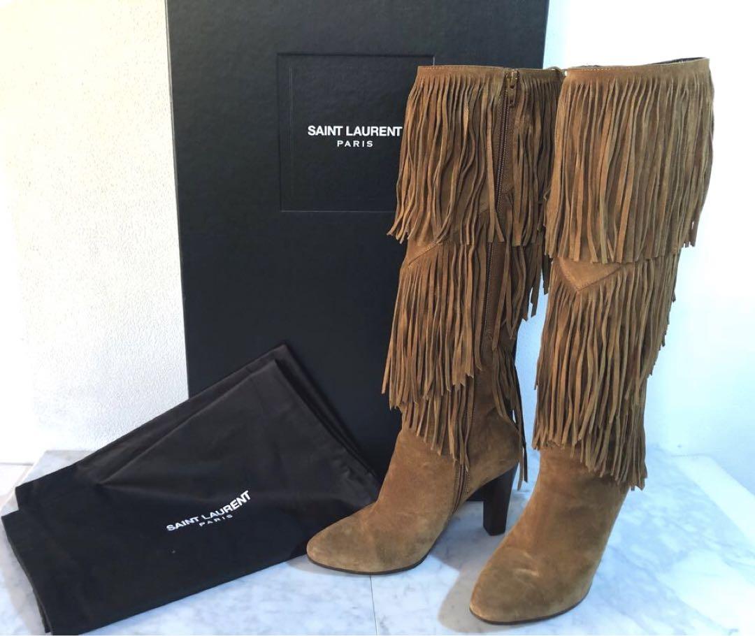 Saint Laurent Boho Fringe Heeled Boots (Size 37) NWT