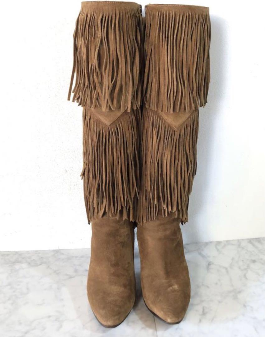 Saint Laurent Boho Fringe Heeled Boots (Size 37) NWT