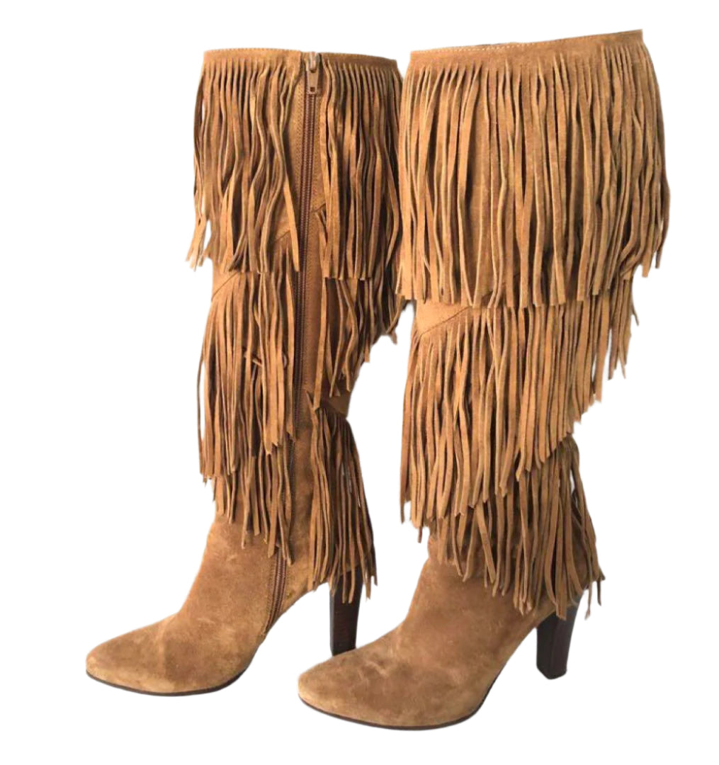 Saint Laurent Boho Fringe Heeled Boots (Size 37) NWT