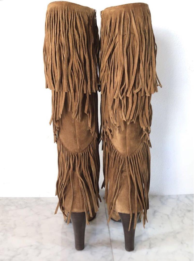 Saint Laurent Boho Fringe Heeled Boots (Size 37) NWT