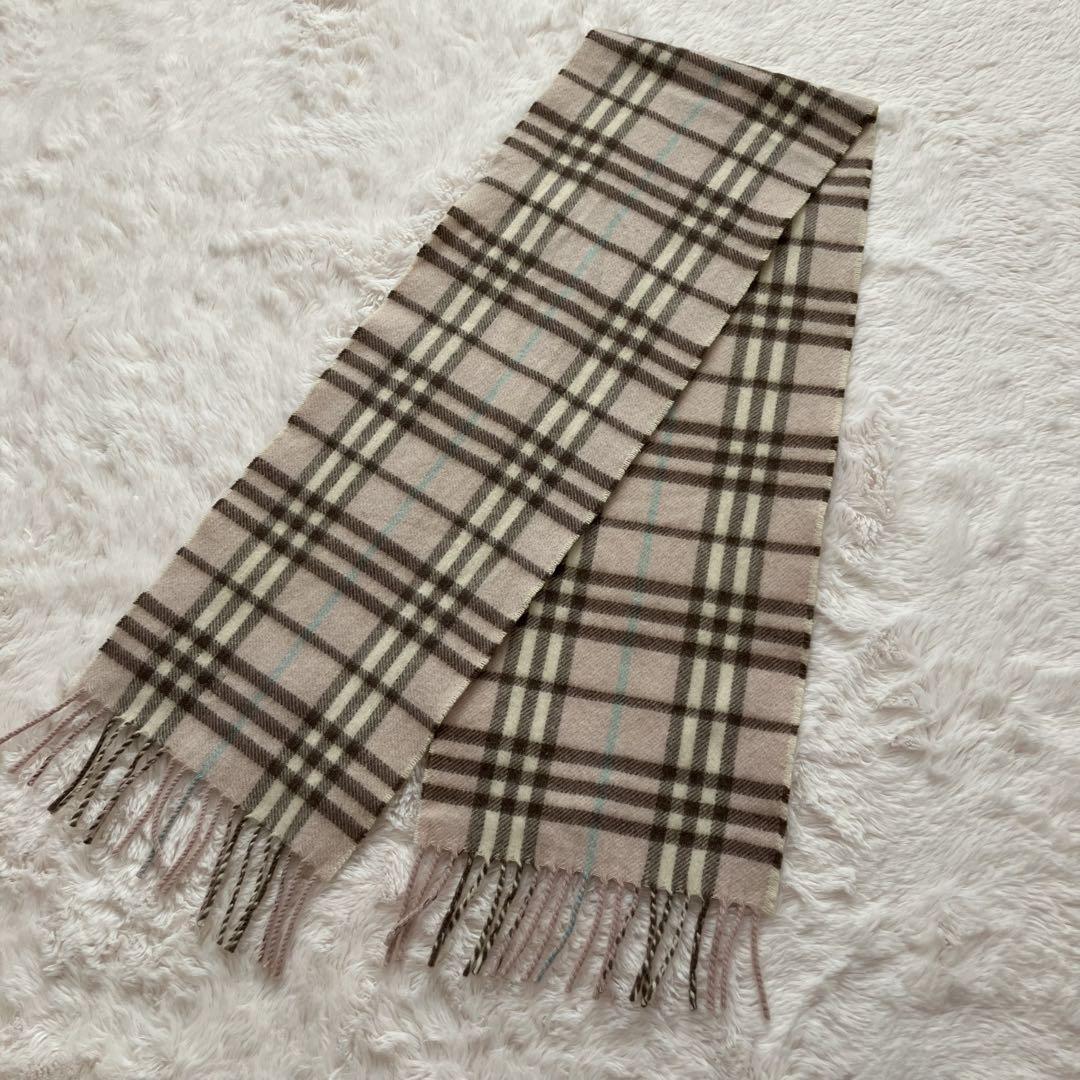 Burberry 100% Cashmere Plaid Light Pink Scarf