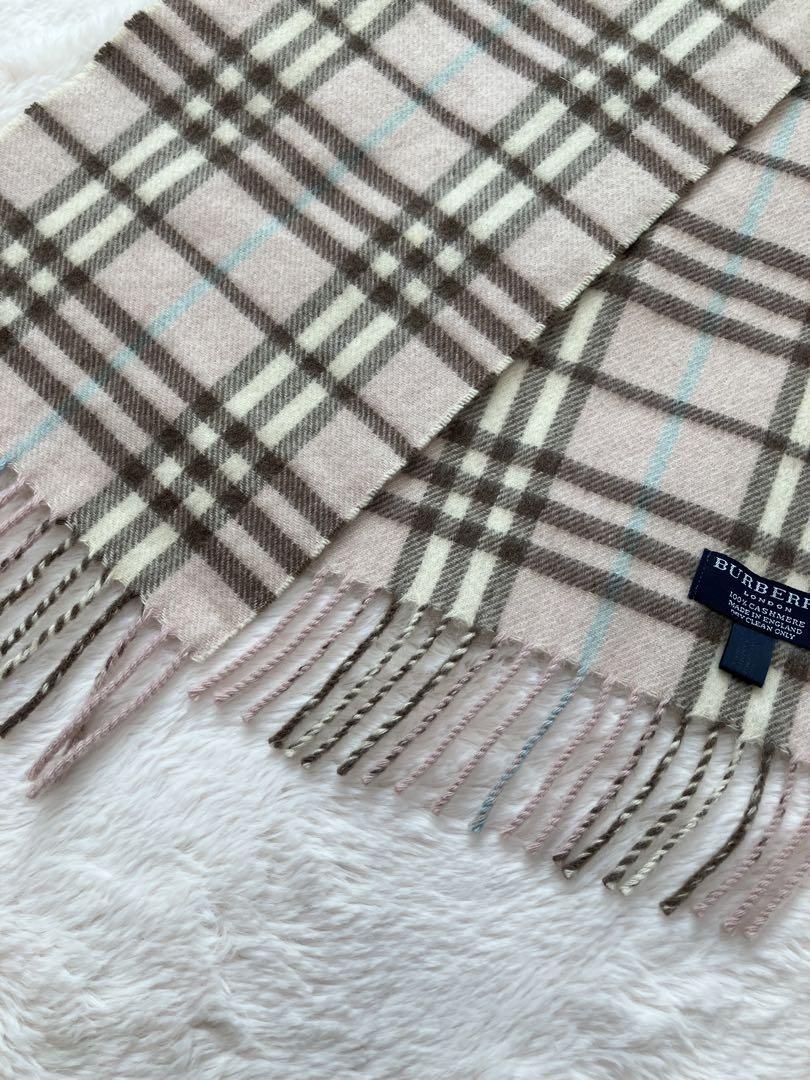 Burberry 100% Cashmere Plaid Light Pink Scarf