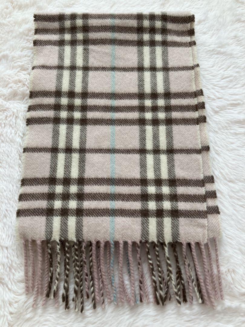 Burberry 100% Cashmere Plaid Light Pink Scarf