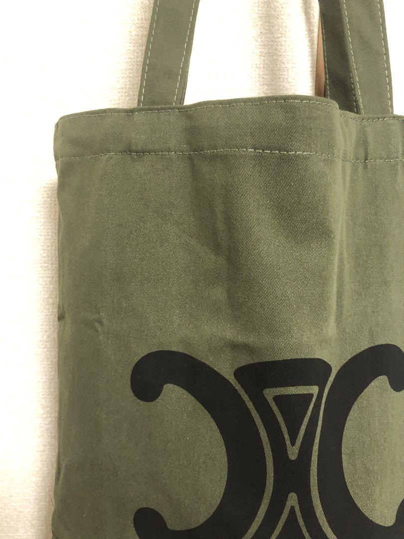 Celine Olive Green Logo Tote Bag