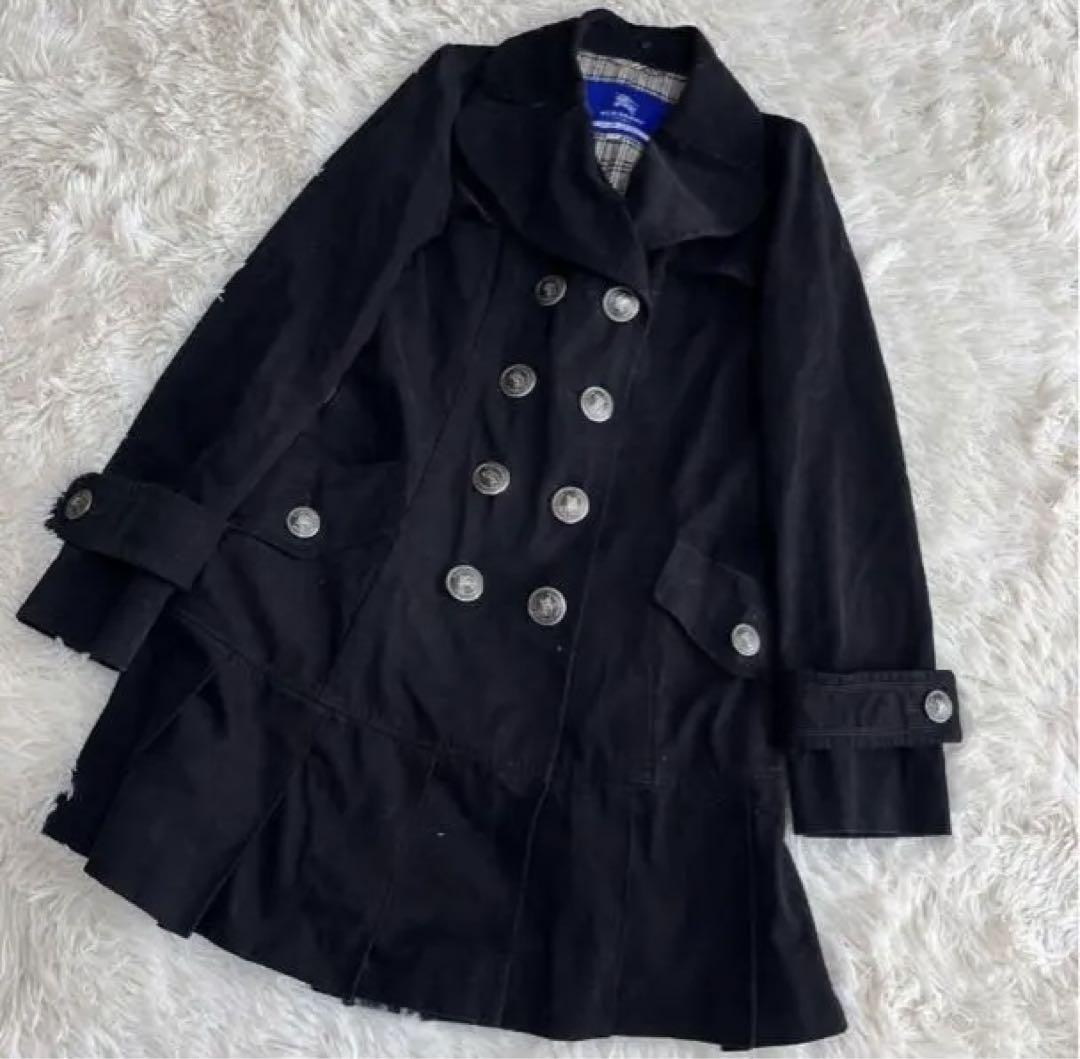 Burberry Plaid Iconic Black Pleated Dress Coat with Removable Fur Collar