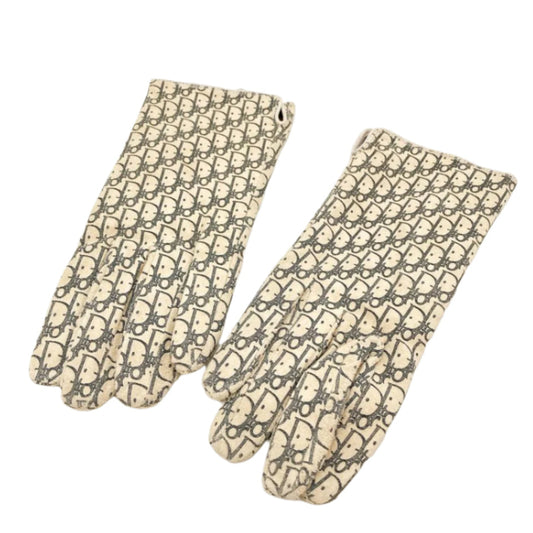 Christian Dior White & Grey Logo Pattern Gloves