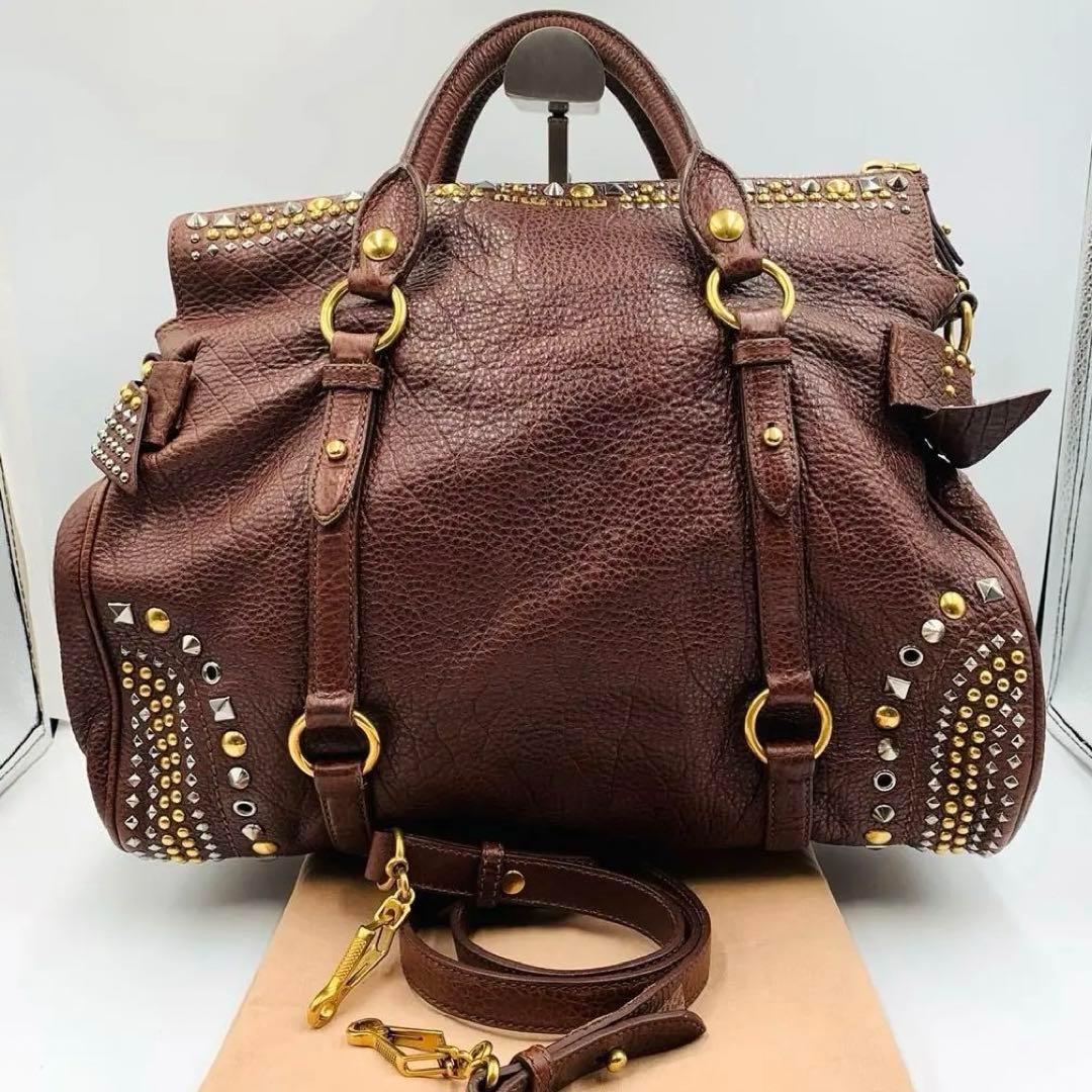 Miu Miu RARE Chocolate Burgundy Studded Vitello Bag