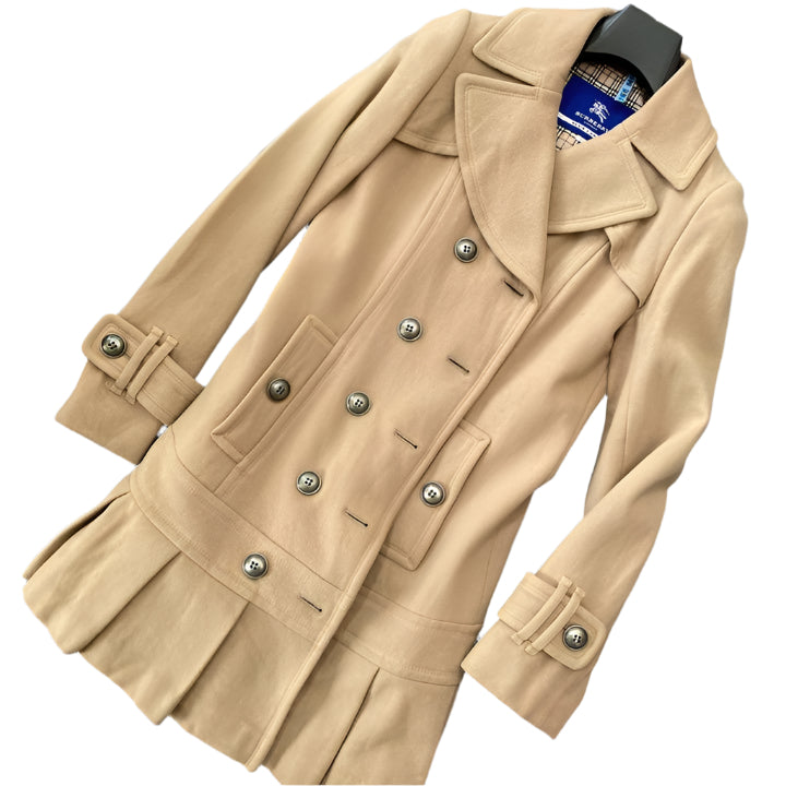 Burberry Nova Plaid Iconic Pleated Flirty Dress Coat Beige