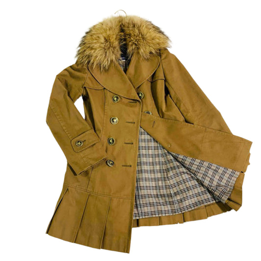 Burberry Flirty Pleated Coat with Removable Fur Collar