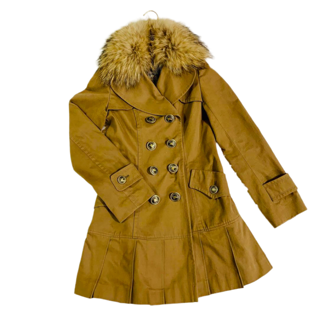 Burberry Flirty Pleated Coat with Removable Fur Collar