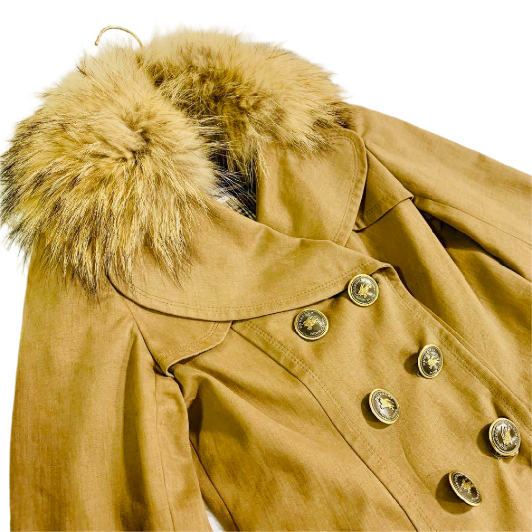 Burberry Flirty Pleated Coat with Removable Fur Collar